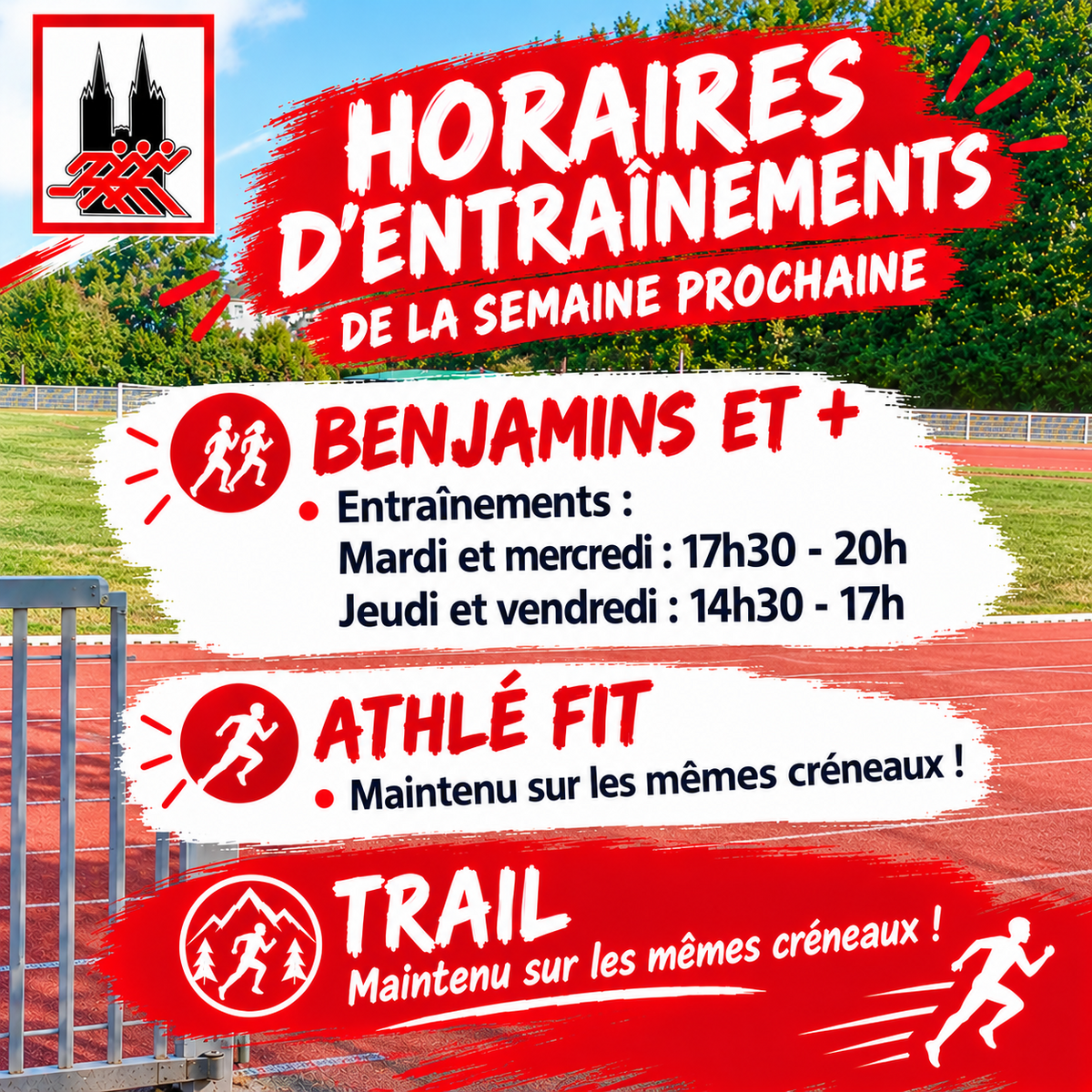 Entraînements semaine prochaine
